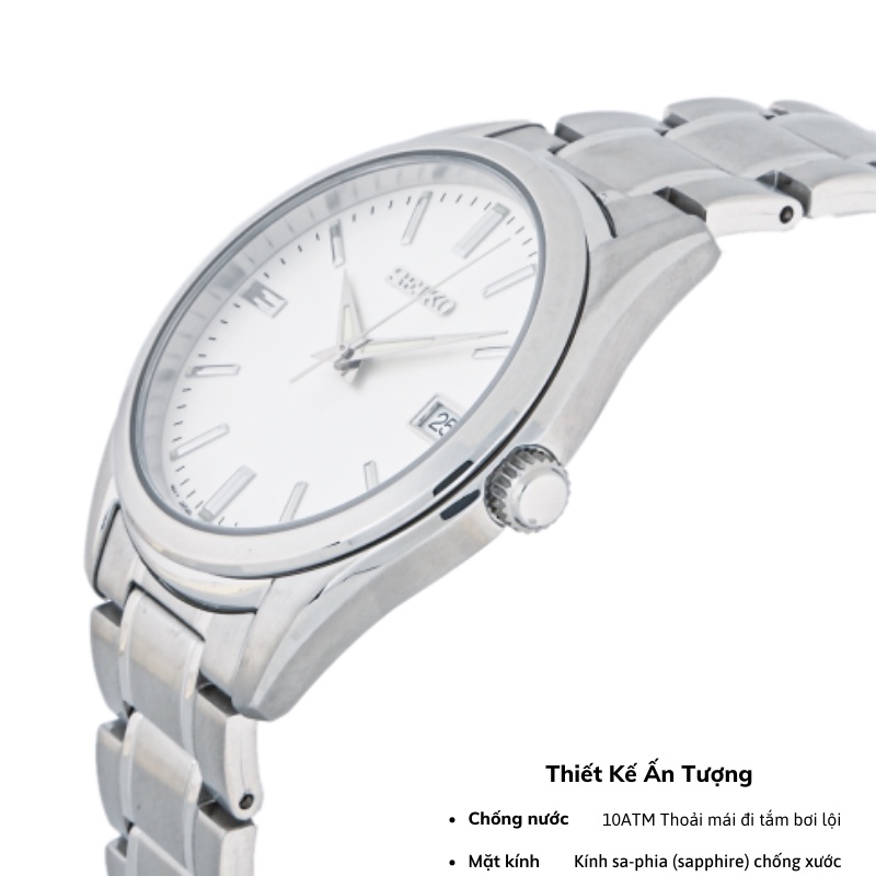 Đồng hồ Seiko Regular SUR30 nam kim dạ quang mặt kính sapphire chống nước 10 ATM dây thép cao cấp chính hãng