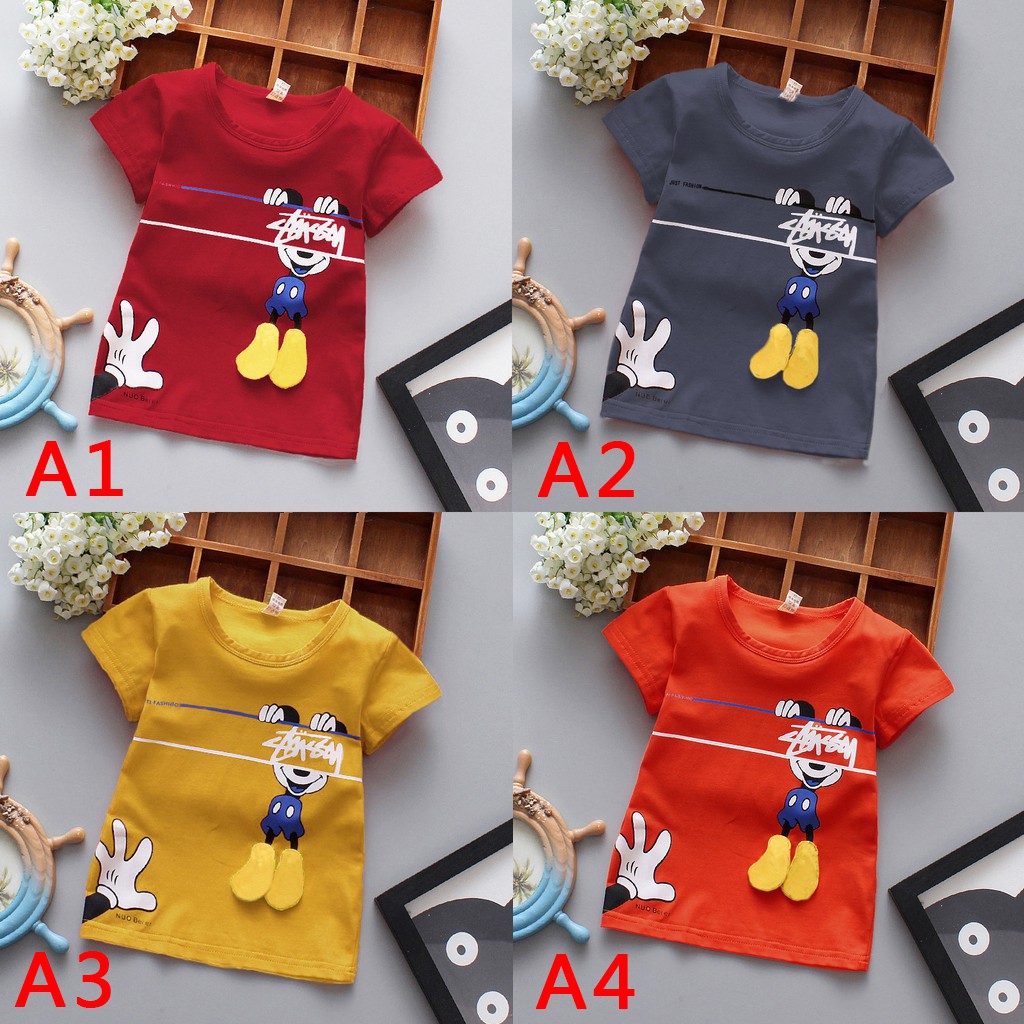 Áo Thun Tay Ngắn In Hình Chuột Mickey Cho Bé