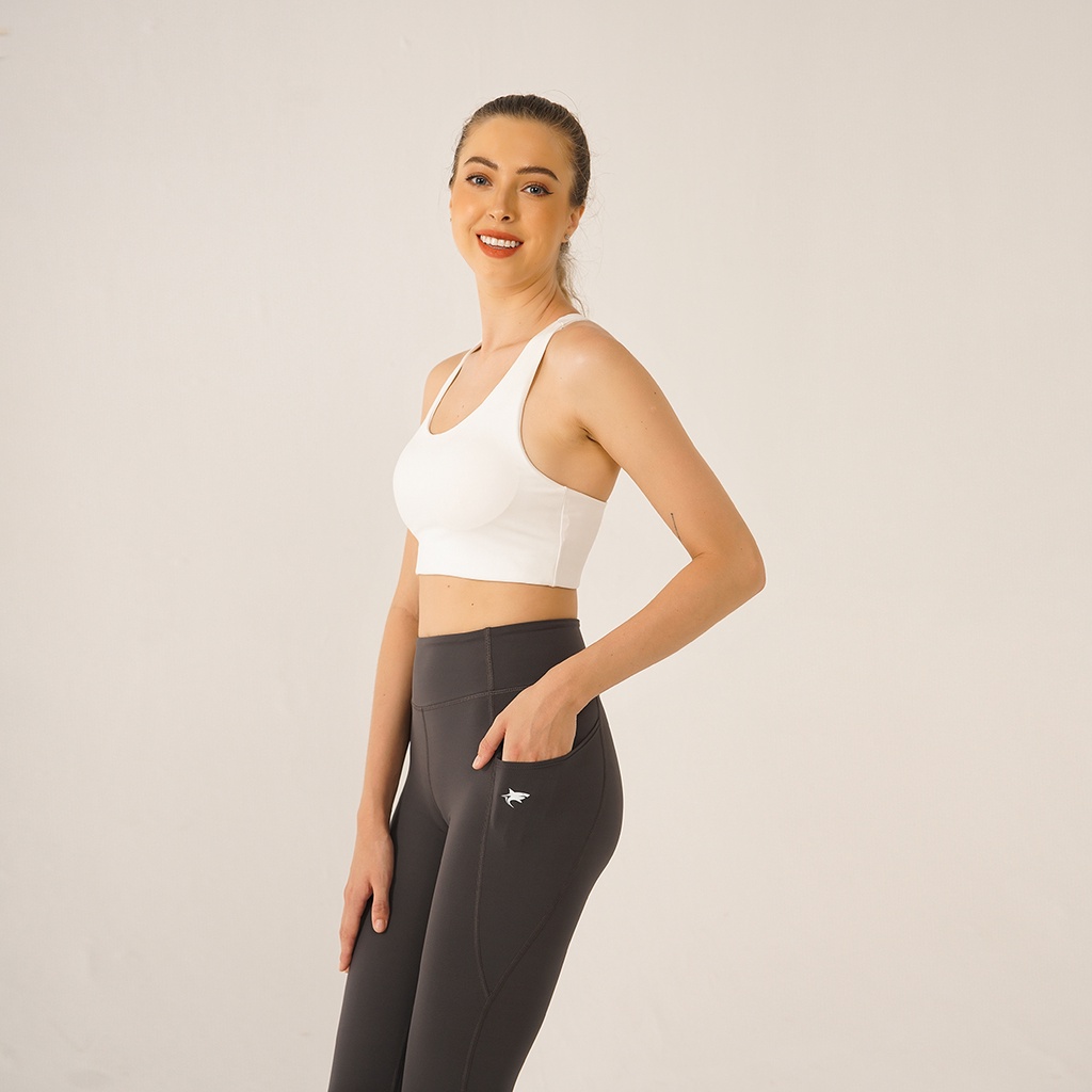 Áo tập gym yoga nữ WBR38 Run Navy, áo bra chất liệu Ecofriend, có đệm mút ngực