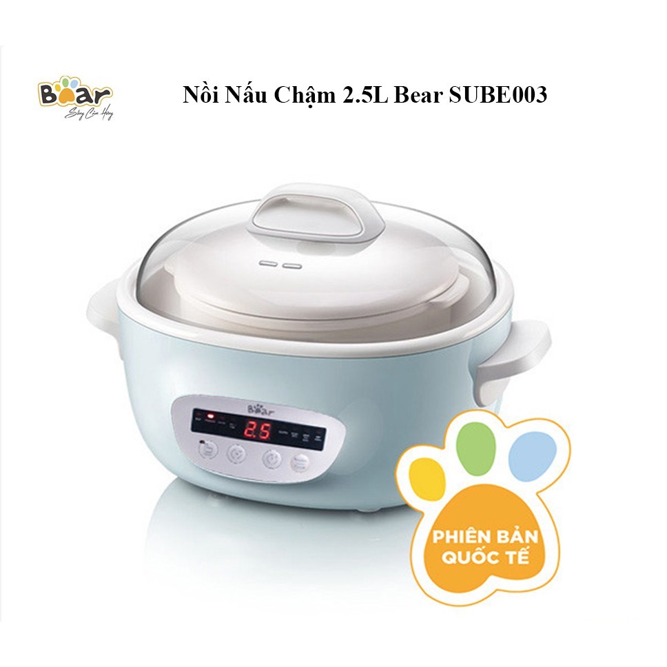 Nồi Nấu Chậm 2.5L Bear - Bản quốc tế, Bộ nồi gồm 5 thố (1 thố lớn 2.5L &amp; 4 thố nhỏ 0,4L) Đi kèm lồng hấp