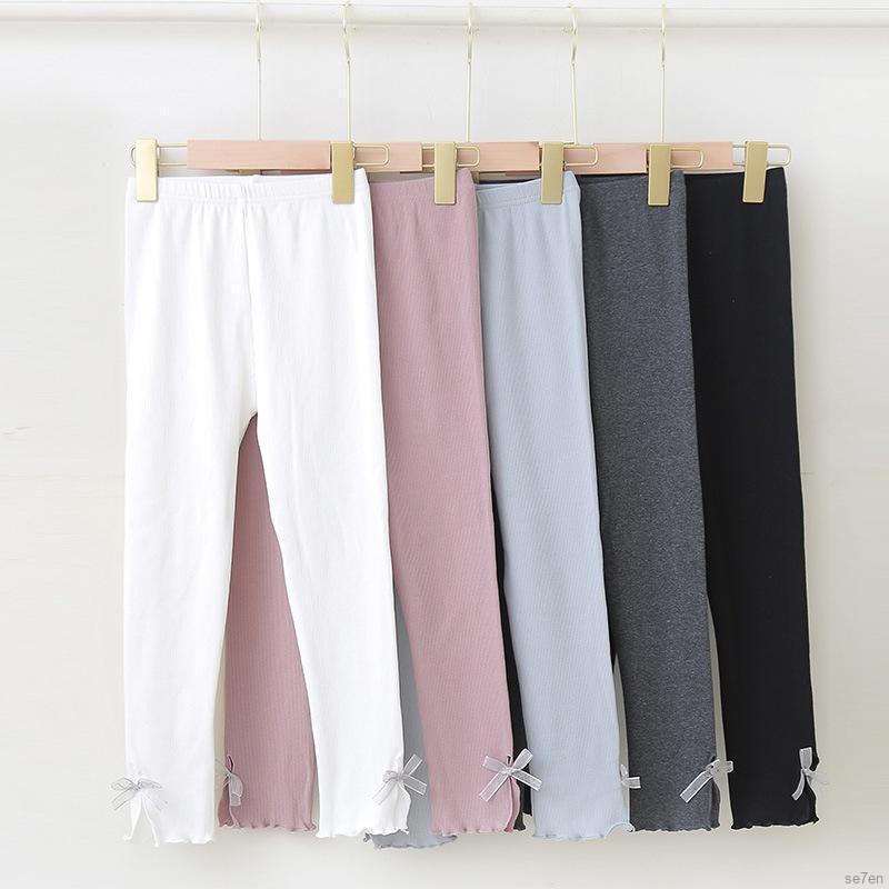 Quần Legging Phối Nơ Vải Cotton Dễ Thương Phong Cách Hàn Quốc Dành Cho Bé Gái Từ 2 - 11 Tuổi