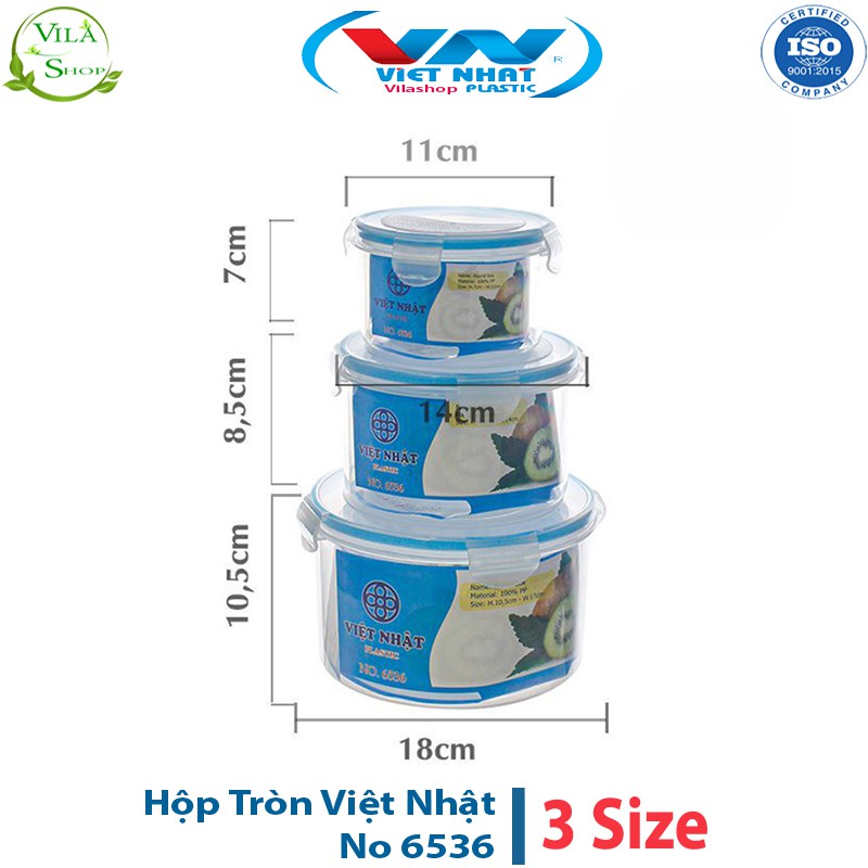 Hộp Đựng Thực Phẩm, Hộp Nhựa Tròn Bảo Quản Đồ Tươi Việt Nhật No 6536, Trong Suốt - Kháng Khuẩn - Khử Mùi