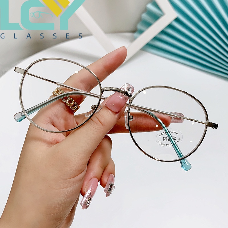 Mắt Kính Gọng Tròn Chống Ánh Sáng Xanh Chất Liệu Kim Loại Thời Trang Phong Cách Hàn Quốc 8002