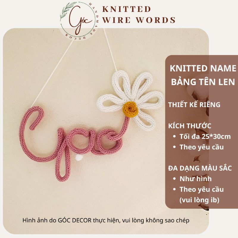 Bảng tên bằng len thiết kế riêng làm quà trang trí phòng bé, decor xinh xắn