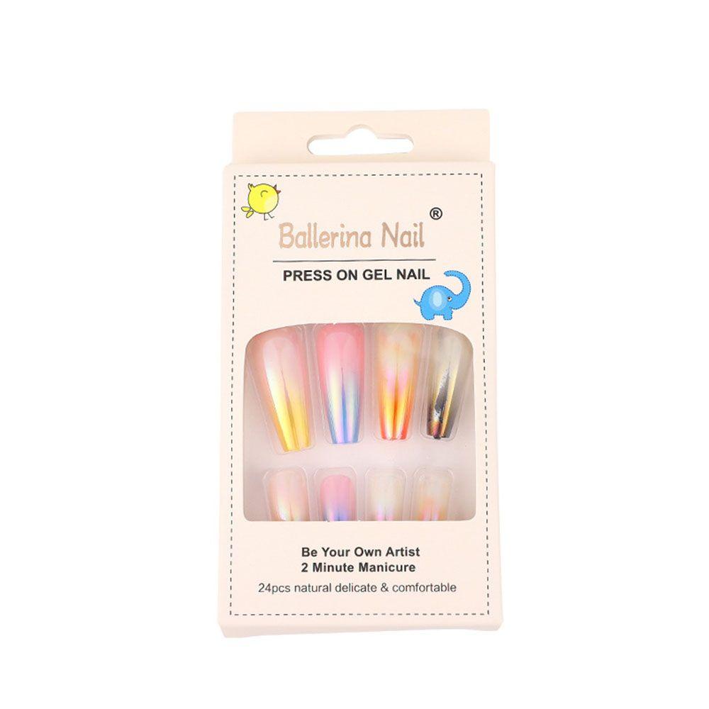 Set 24 Móng Tay Giả Múa Ba Lê Bằng Acrylic Màu Sắc Gradient