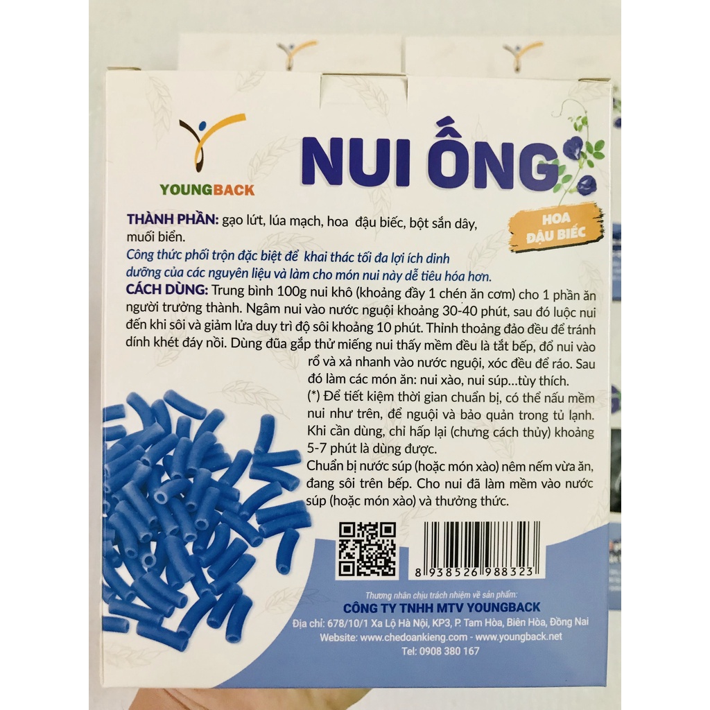 Nui ống lúa mạch gạo lứt mix hoa đậu biếc Young Back hộp 200gr