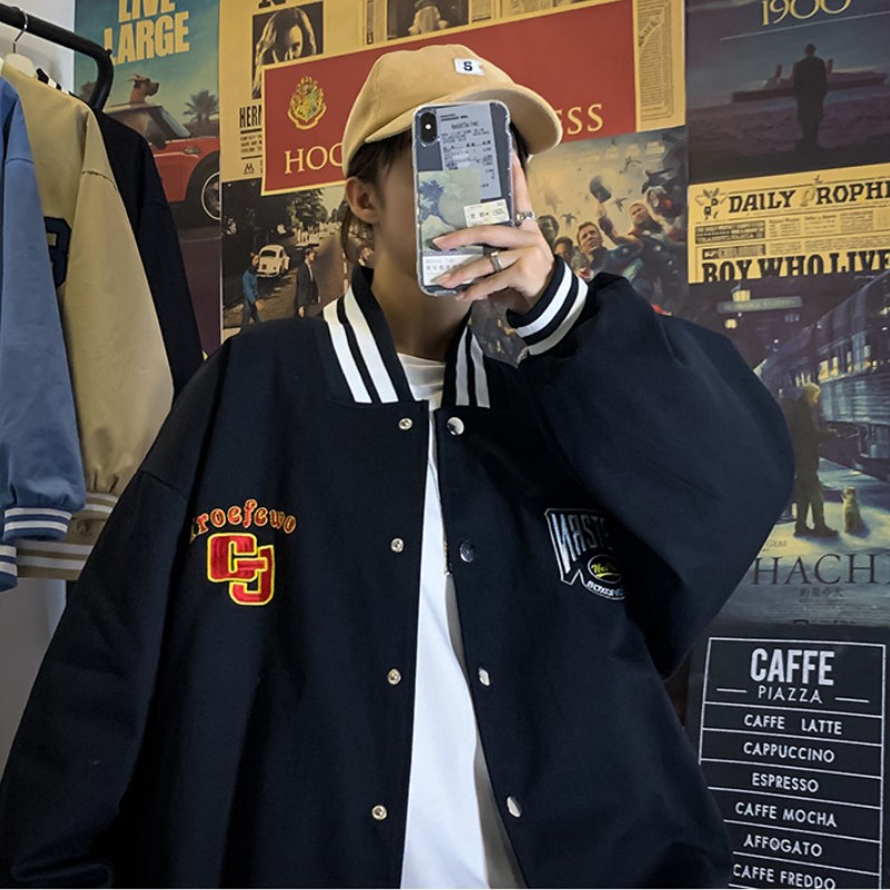 Áo Khoác Bóng Chày Form Rộng Thêu Chữ Phong Cách Hàn Quốc Cho Nam Nữ
