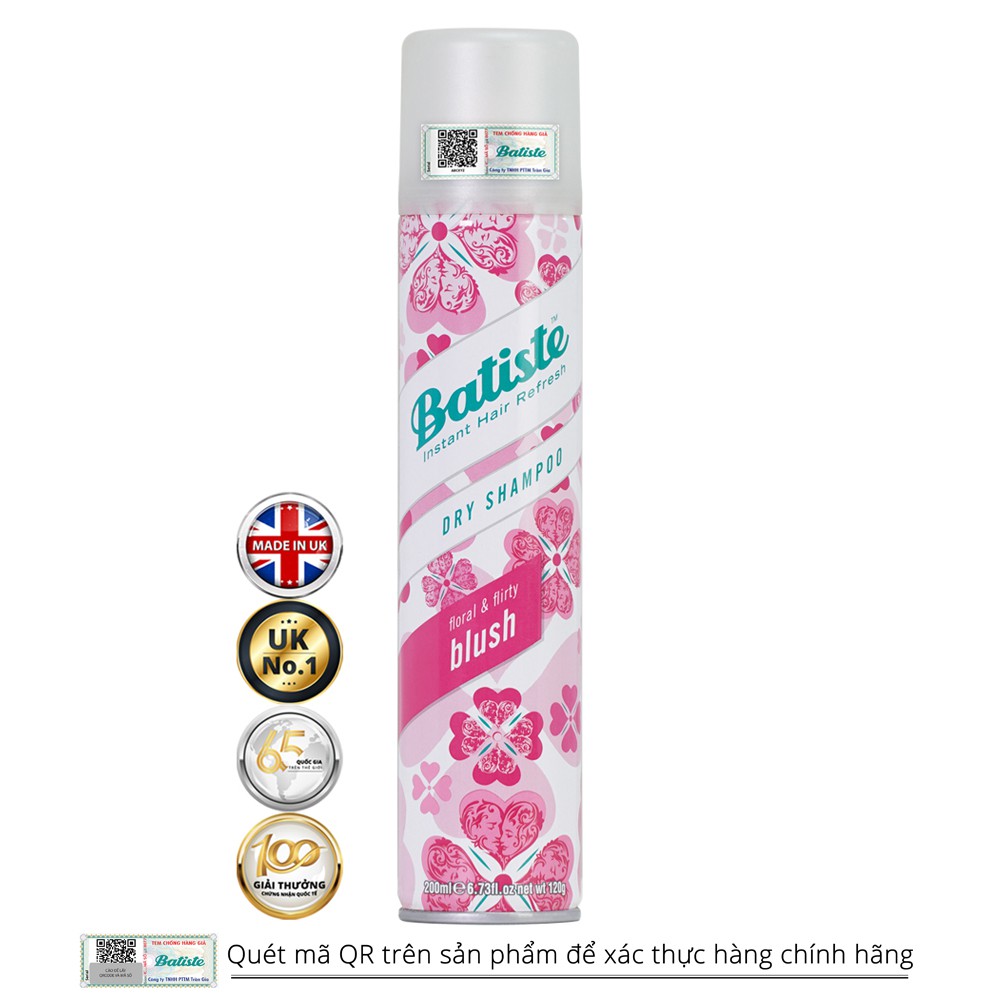 Dầu Gội Khô Batiste Hương Hoa Quyến Rũ - Batiste Dry Shampoo Floral &amp; Flirty Blush 200ml