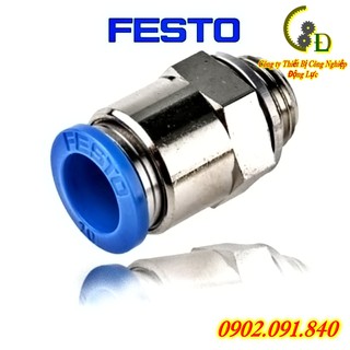 Khớp nối nhanh ren ngoài dây hơi khí nén festo Đức ✴️Chính Hãng✴️ Đầu cút ống khí phi 10 QS-G1/4-10, van tiết lưu
