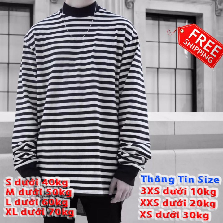 [FREE SHIP TOÀN QUỐC] ÁO THUN COTTON NAM TAY DÀI KẺ SỌC TRẮNG ĐEN FORM RỘNG THỜI TRANG