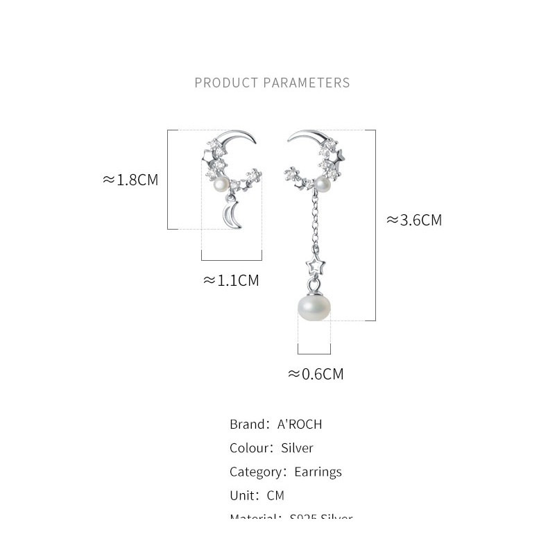 Khuyên tai bạc Ý s925 trăng khuyết bất đối G2870 - AROCH Jewelry