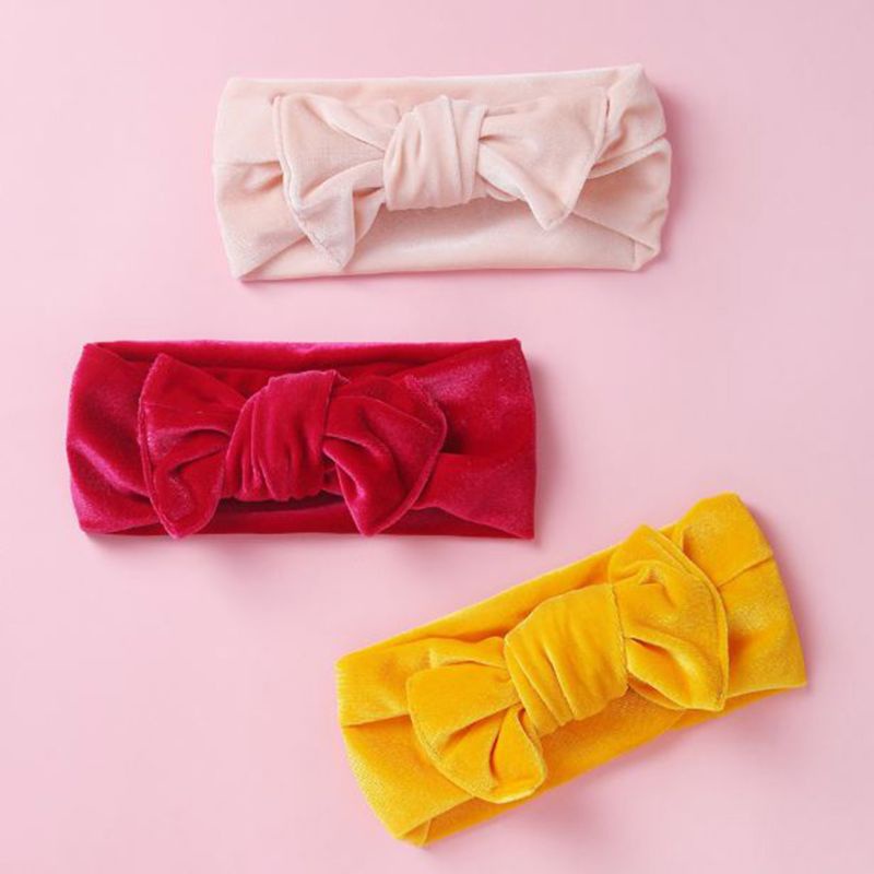Băng Đô Nhung Thắt Nút Co Giãn Màu Sắc Tươi Sáng Cho Bé Gái