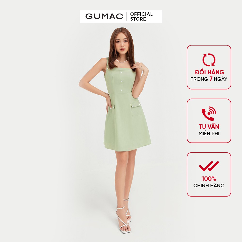 [Mã WABRGU50 giảm 10% đơn 250K] Đầm body nữ 2 dây phối túi GUMAC thiết kế tiểu thư màu xanh DB420 | BigBuy360 - bigbuy360.vn