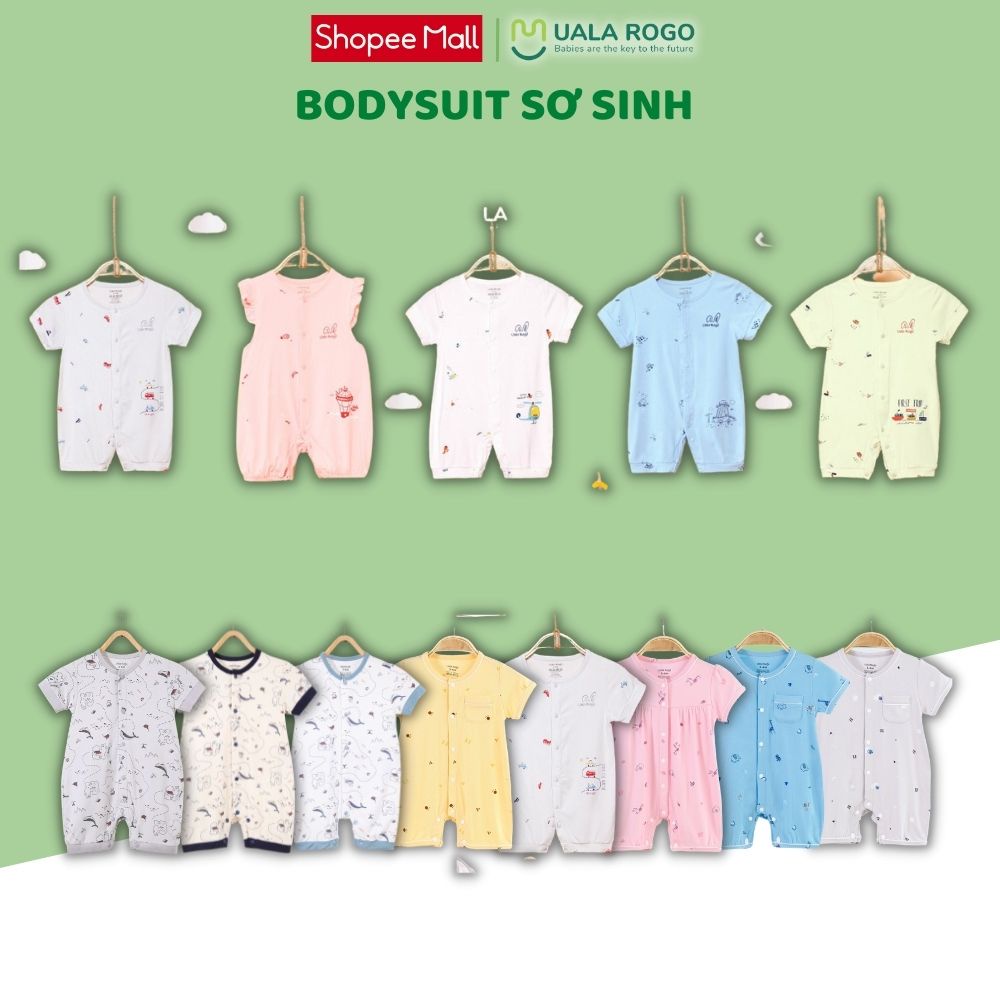 [FULL]-Bộ bodysuit cộc tay cho bé Ualarogo 0-12 tháng vải cotton/ sợi tre gọn gàng mềm thoáng