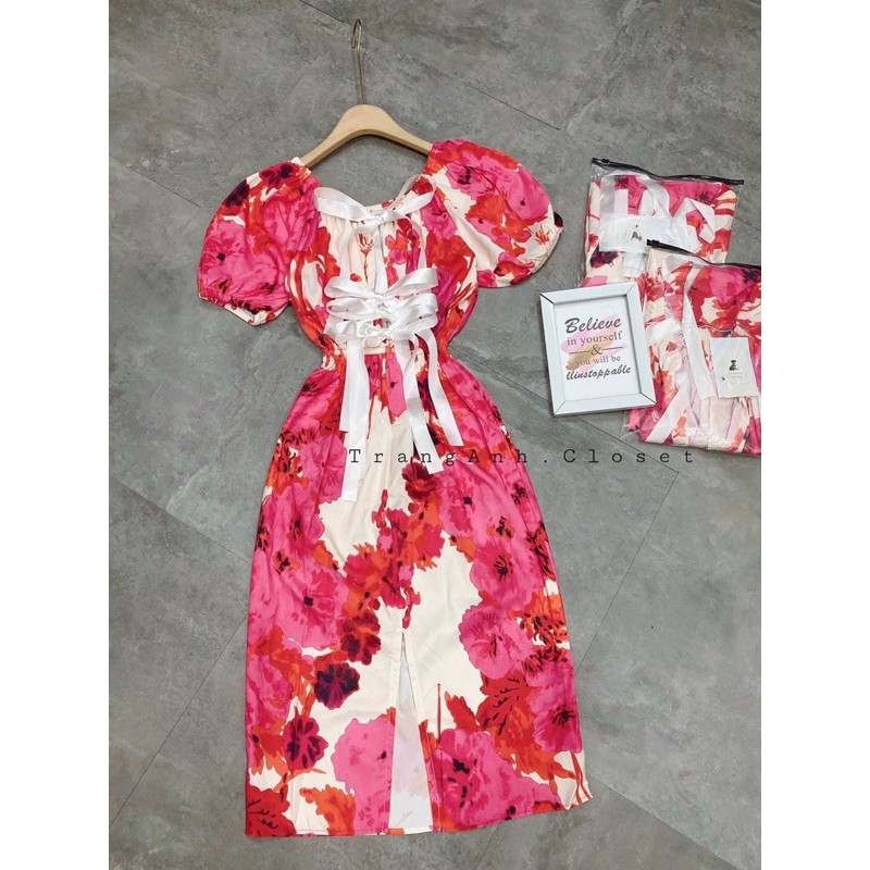 Váy trễ vai hoạ tiết nơ lưng (ảnh thật) | BigBuy360 - bigbuy360.vn