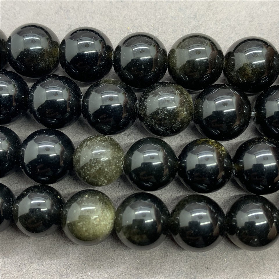 Chuỗi Hạt Đá Obsidian Tự Nhiên 4-12mm Màu Vàng Dùng Làm Trang Sức Diy