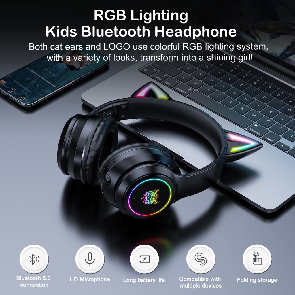 Tai Nghe Chụp Tai Onikuma B90 RGB Bluetooth 5.0 Không Dây Chuyên Nghiệp Chống Tiếng Ồn Cho PC/Điện Thoại/PS4