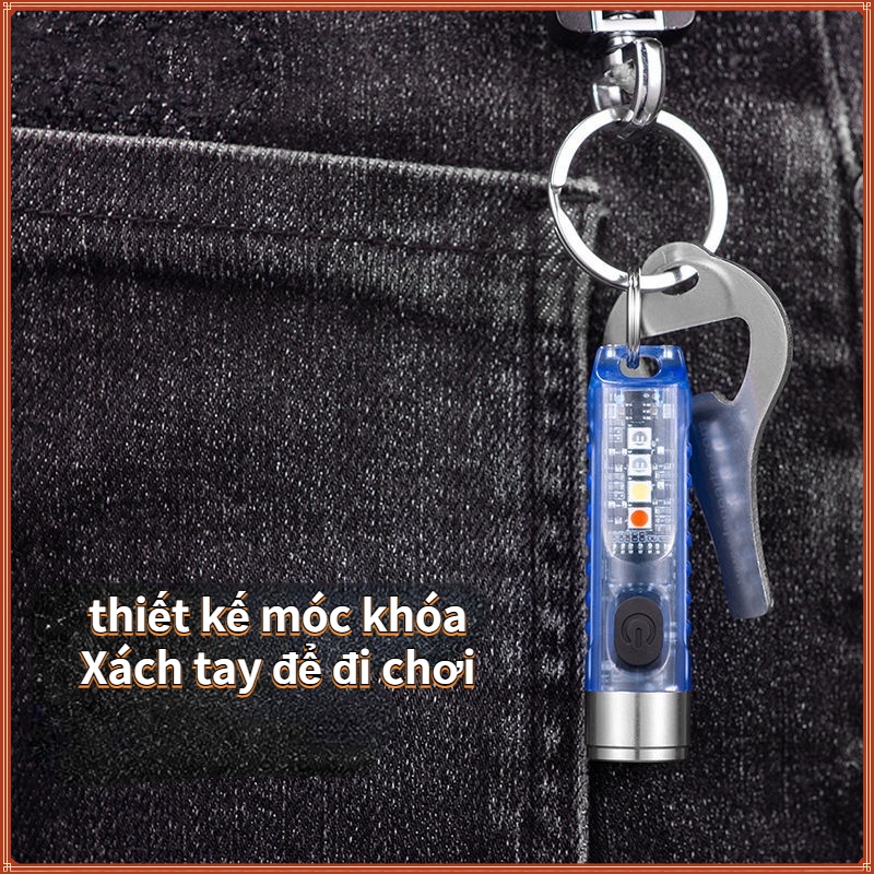 Đèn pin kiêm móc khóa, Móc khóa đèn pin LED mini 10 chế độ sáng không thấm nước, Đèn pin mini siêu sáng sạc type C