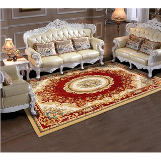 Thảm trải sàn phòng khách nhung mịn 140x200cm và 50x80cm họa tiết đỏ hoàng gia T3D19 trangtribinhduong