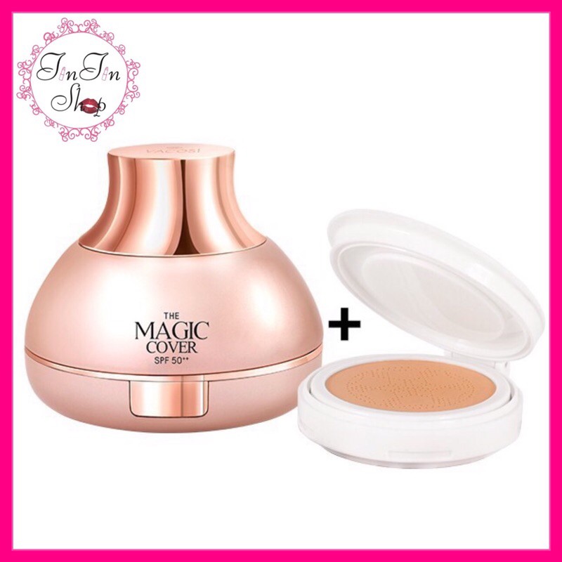 PHẤN NƯỚC TRANG ĐIỂM KIỀM DẦU VACOSI MAGIC COVER CUSHION SPF50++ TẶNG KÈM LÕI | BigBuy360 - bigbuy360.vn