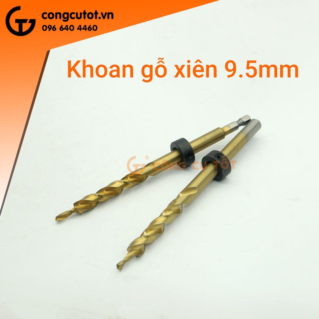 Mũi khoan xiên gỗ 9.5mm x 160mm phủ titan vàng