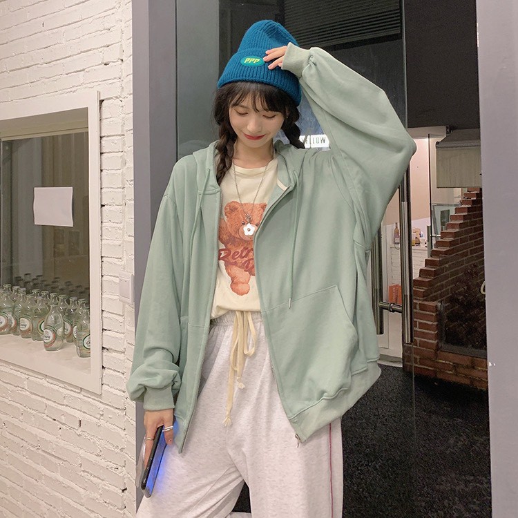 Áo khoác nữ form rộng hoodie có mũ trơn tay bồng có khóa kéo phong cách Hàn Quốc  Áo khoác nữ mùa đông YiiL K01 | BigBuy360 - bigbuy360.vn