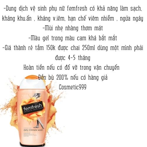 Dung dịch vệ sinh phụ nữ femfresh, nước vệ sinh phụ nữ femfresh kháng khuẩn làm sạch hàng ngày Cosmetic999