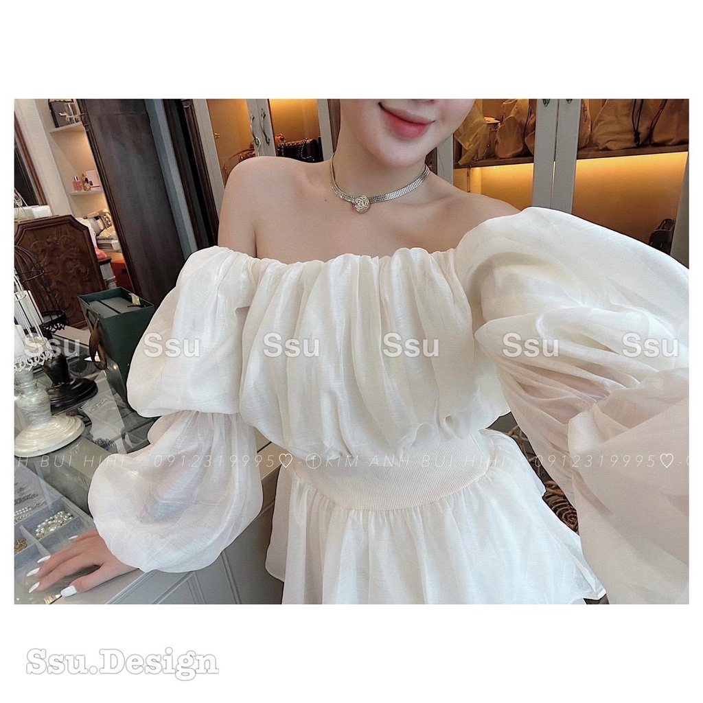 Áo trễ vai voan tay  bồng siêu hot