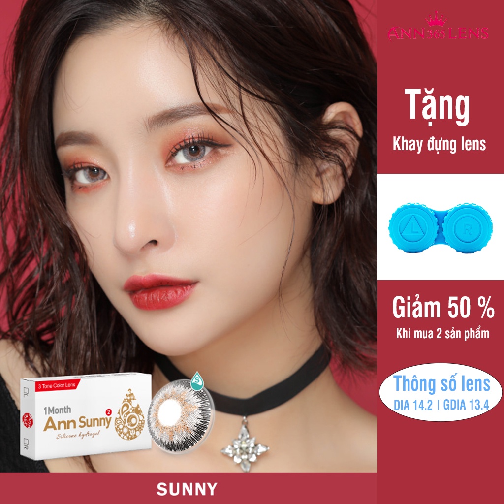 Lens mắt 1 tháng màu xám tây Sunny ANN365 đeo thoải mái suốt 12h