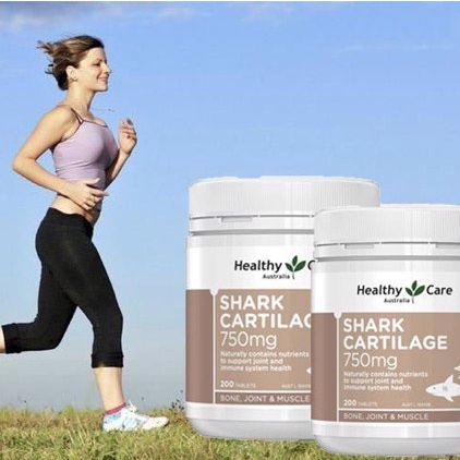 Sụn cá mập giảm đau xương khớp và chống khô mắt hãng Healthy Care Shark Cartilage 750mg 200 viên của Úc