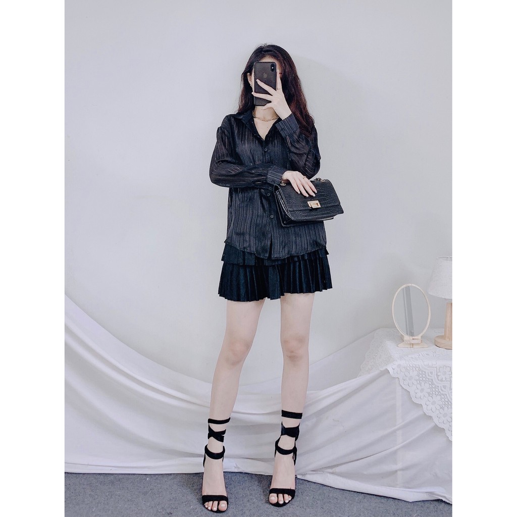 Áo sơ mi công sở nữ đẹp BUTTERFLY cổ đức voan tơ sọc sang chảnh - A02