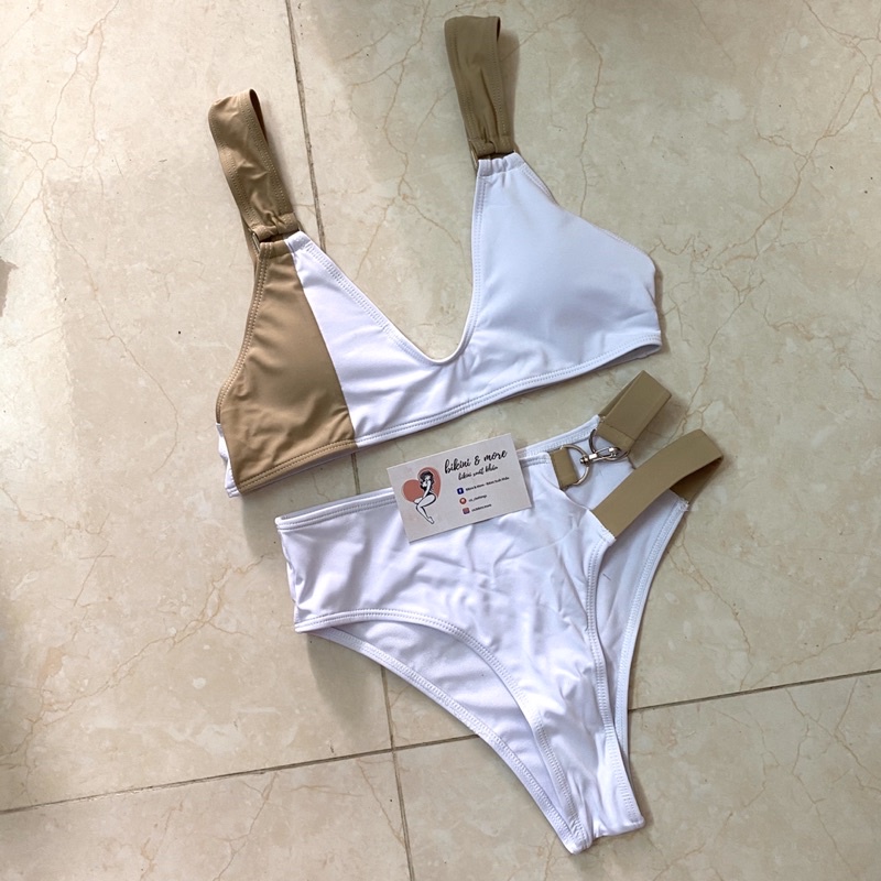 [BKN1607] &lt;ÂU&gt; SET BIKINI TRẮNG MIX BE BASIC CUTOUT HÔNG