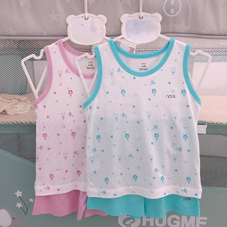 Bộ quần áo ba lỗ trẻ em nous ba lỗ trắng hồng tím , xanh ngọc hoạ tiết gấu size 6-9m đến 18-24m chất nu doux