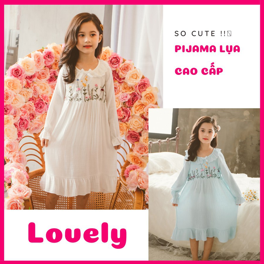 Đầm ngủ cho bé gái 🌸 HÀNG CAO CẤP 🌸 Váy ngủ trẻ em nữ dài tay hoạ tiết thuê hoa siêu xinh, chất đũi siêu mềm mịn mát