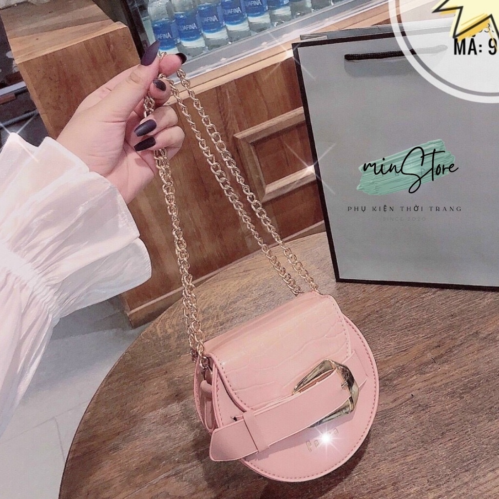 Túi xách nữ, túi tròn mini, đeo vai, đeo chéo kiểu dáng mới siêu xinh, sẵn 3 màu đen, trắng, hồng
