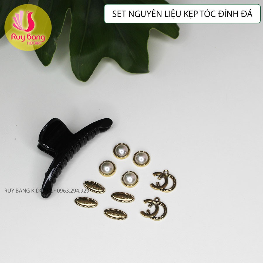 Set nguyên liệu làm kẹp tóc càng cua đính đá hottrend 2021