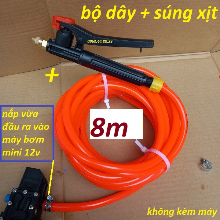 Bộ phụ kiện máy rửa xe mini 12v kèm súng xịt (khóa bóp - dây 5m - 8m - 10m)