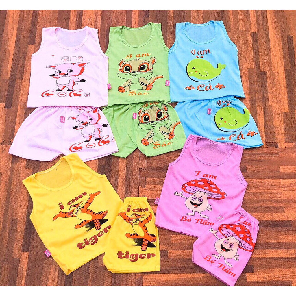 Set 5 Bộ ba lỗ cotton   co giãn 2 chiều cho bé 3-14kg BBL , hình in thay đổi theo lô