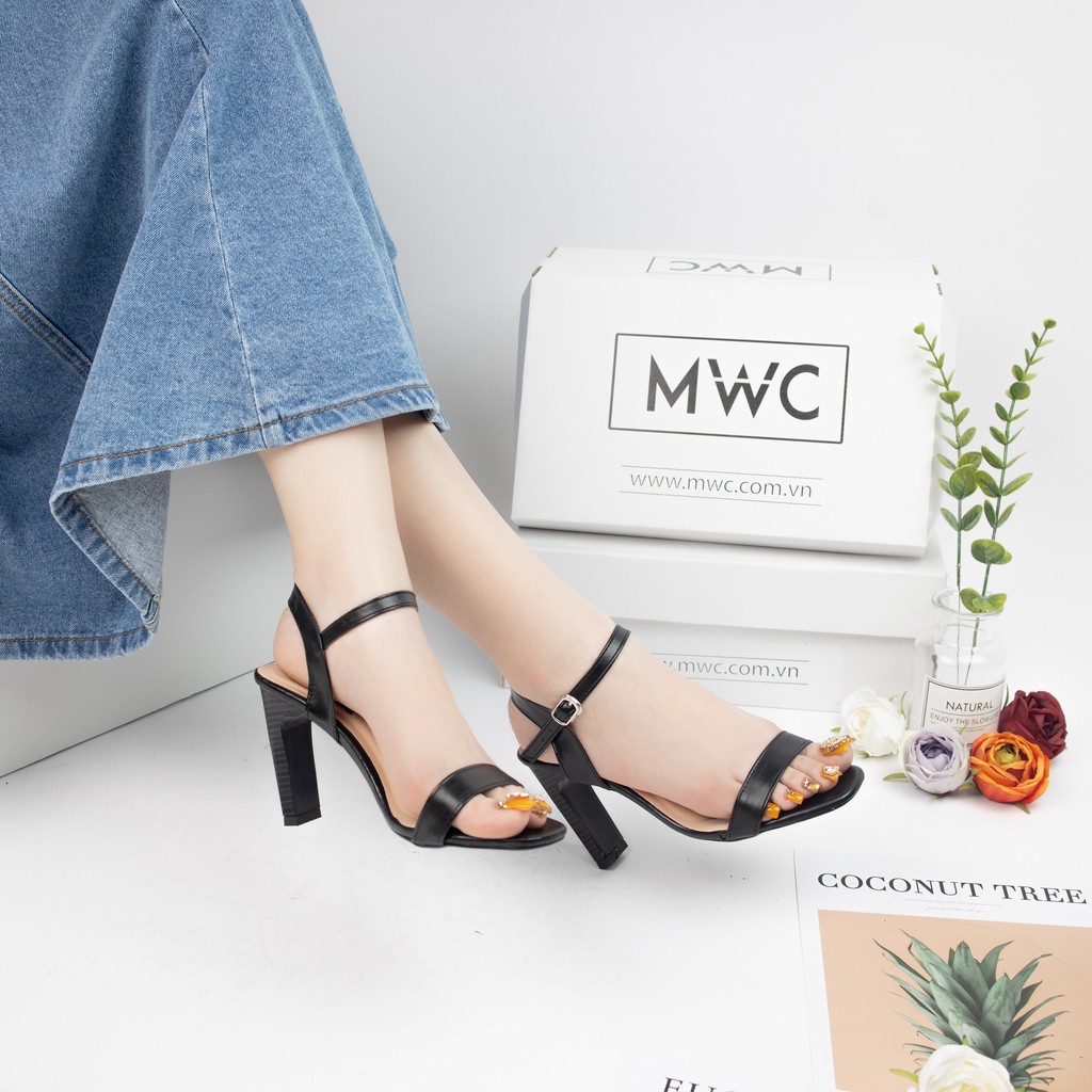 GIÀY SANDAL CAO GÓT MWC -CAO GÓT QUAI NGANG THANH LỊCH -CAO GÓT MŨI VUÔNG GÓT DẸP PHỐI VÂN GỖ CAO 9CM -NUCG -3870