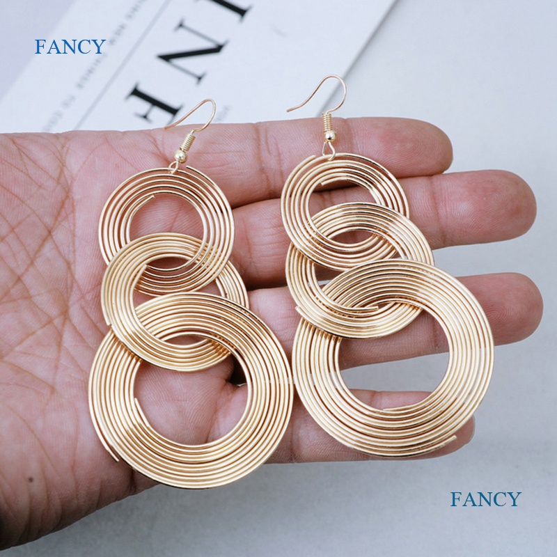 Bông Tai Nhiều Lớp Hình Tròn Bằng Kim Loại Phong Cách Retro Thời Trang Cho Nữ
