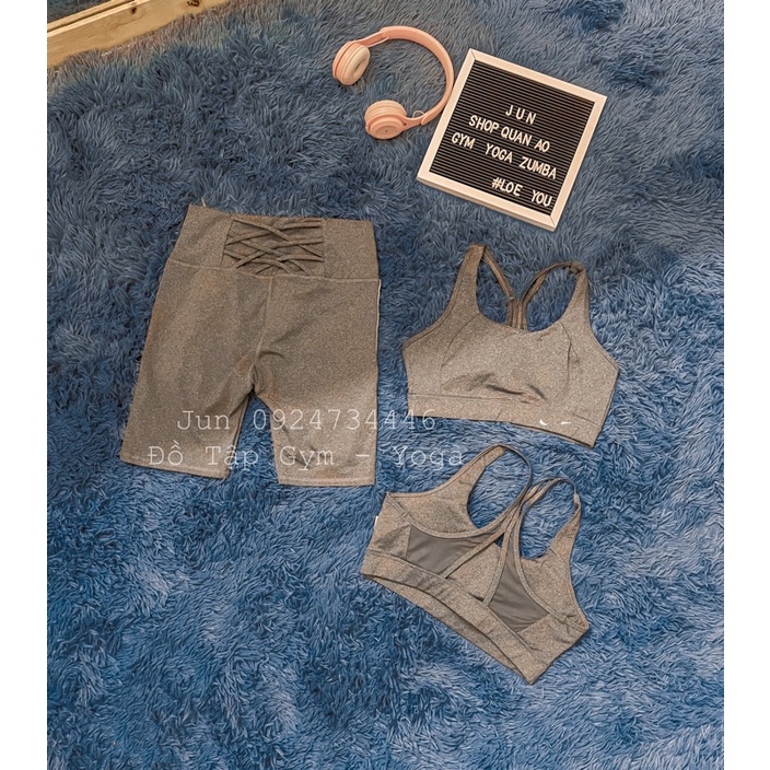 Áo bra xám NK lưng phối lưới  thể thao tập gym yoga zumba