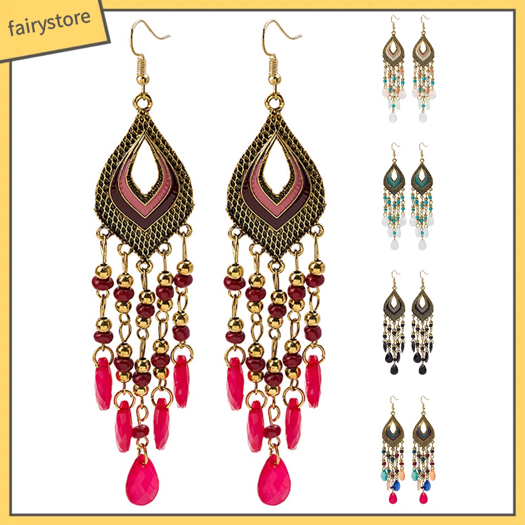 1 Đôi Bông Tai Dáng Dài Xỏ Hạt Phong Cách Trung Hoa Cổ Điển