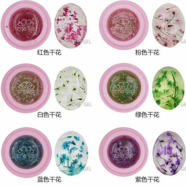 Gel hoa khô ẩn phụ kiện độc đáo đẹp lạ giúp trang trí móng xinh tuyệt vời. 6 màu cơ bản cute giúp thợ