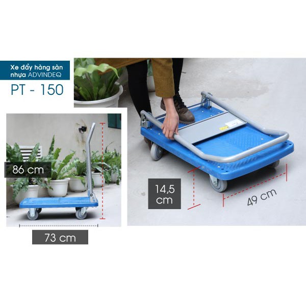 Xe đẩy hàng 4 bánh gấp gọn 170kg-300kg ADVINDEQ PT-150 ,bánh cao su không ồn,xe kéo hàng gấp gọn đa năng giá rẻ-BH 1 năm