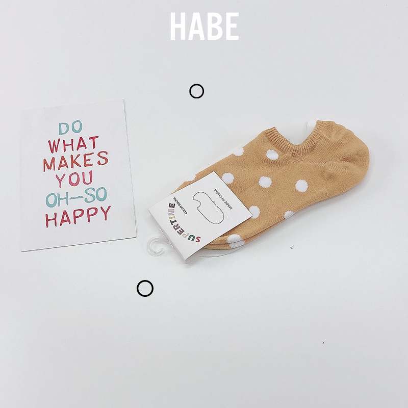 Tất vớ cổ ngắn đi giày lười hoạ tiết chấm bi chất cotton mềm mịn Hàn Quốc HABE