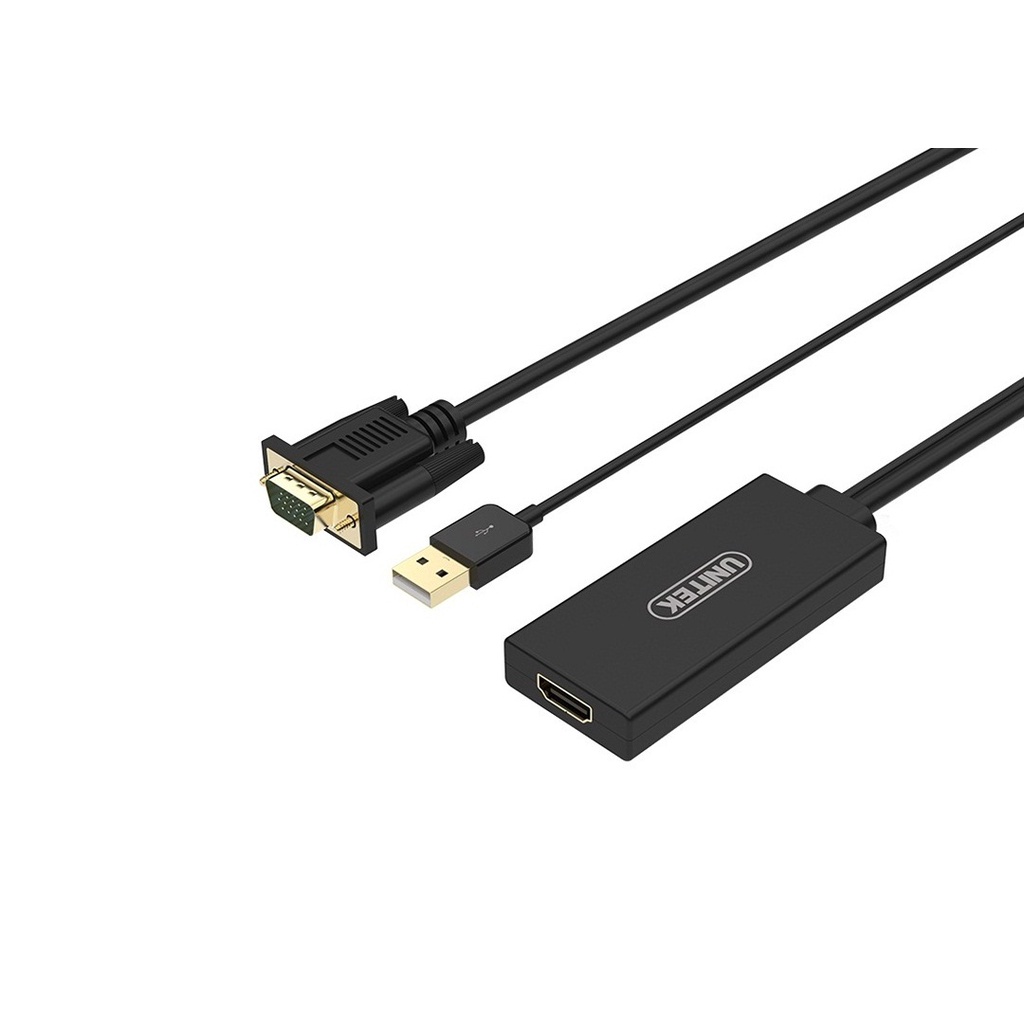 Cáp chuyển VGA sang HDMI có âm thanh Unitek Y-8711 kết nối cổng VGA từ máy tính, đầu ghi sang HDMI của màn hình, tivi