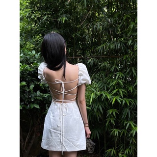 Đầm Zara Tay Phồng Hở Lưng Cột Dây