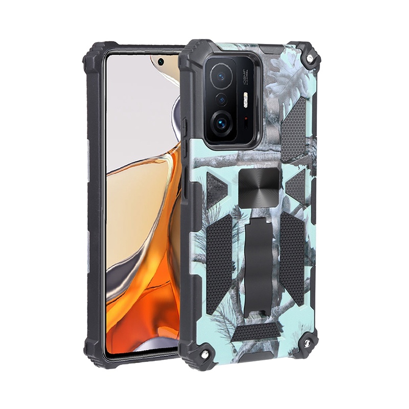 Armor Camouflage Phone Case Xiaomi Poco X3 X3 Pro Poco M4 Pro 5G Poco X4 Pro 5G Mi 11T 11T Pro Redmi Note 10 10s 10 Pro Note 11 Pro Plus Note 11 11s Redmi 10A 9C Kickstand Cover