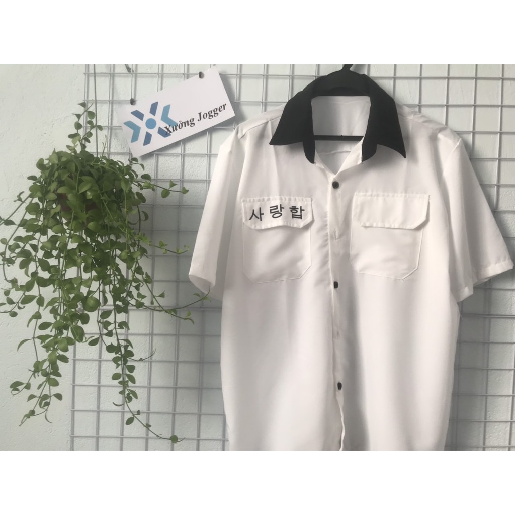 Áo sơ mi kate lụa in chữ form to kèm ảnh thật