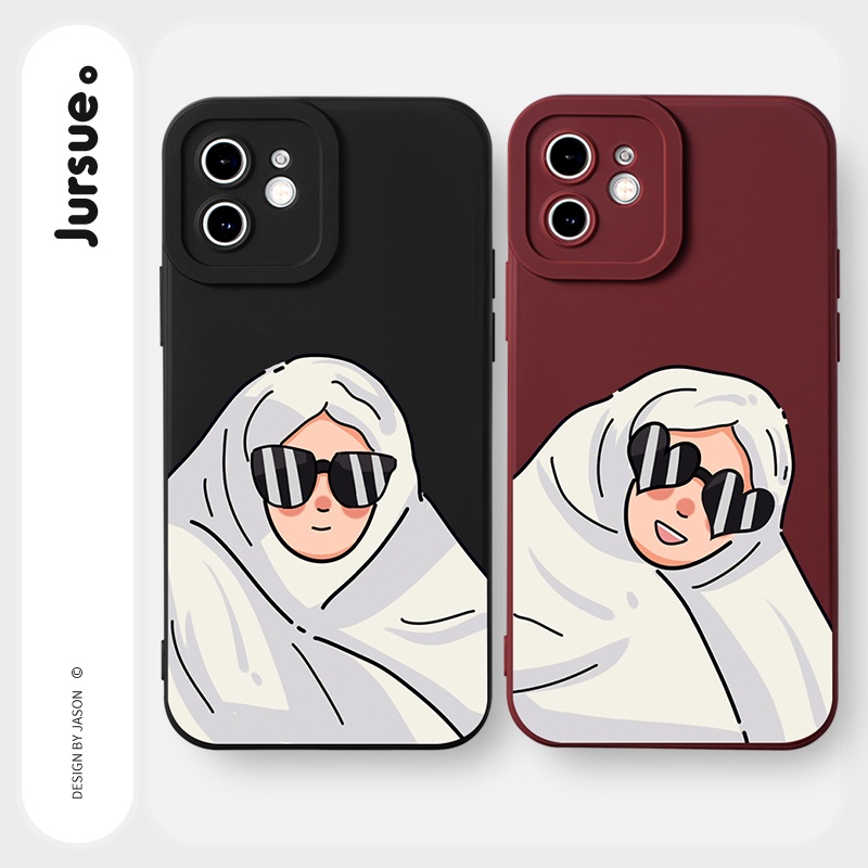 Ốp lưng JURSUE hoạt hình cặp đôi dễ thương đẹp đen Cho iPhone 14 13 12 11 Pro Max SE 2020 X XR XS 8 7 ip 6S 6 Plus Y2317